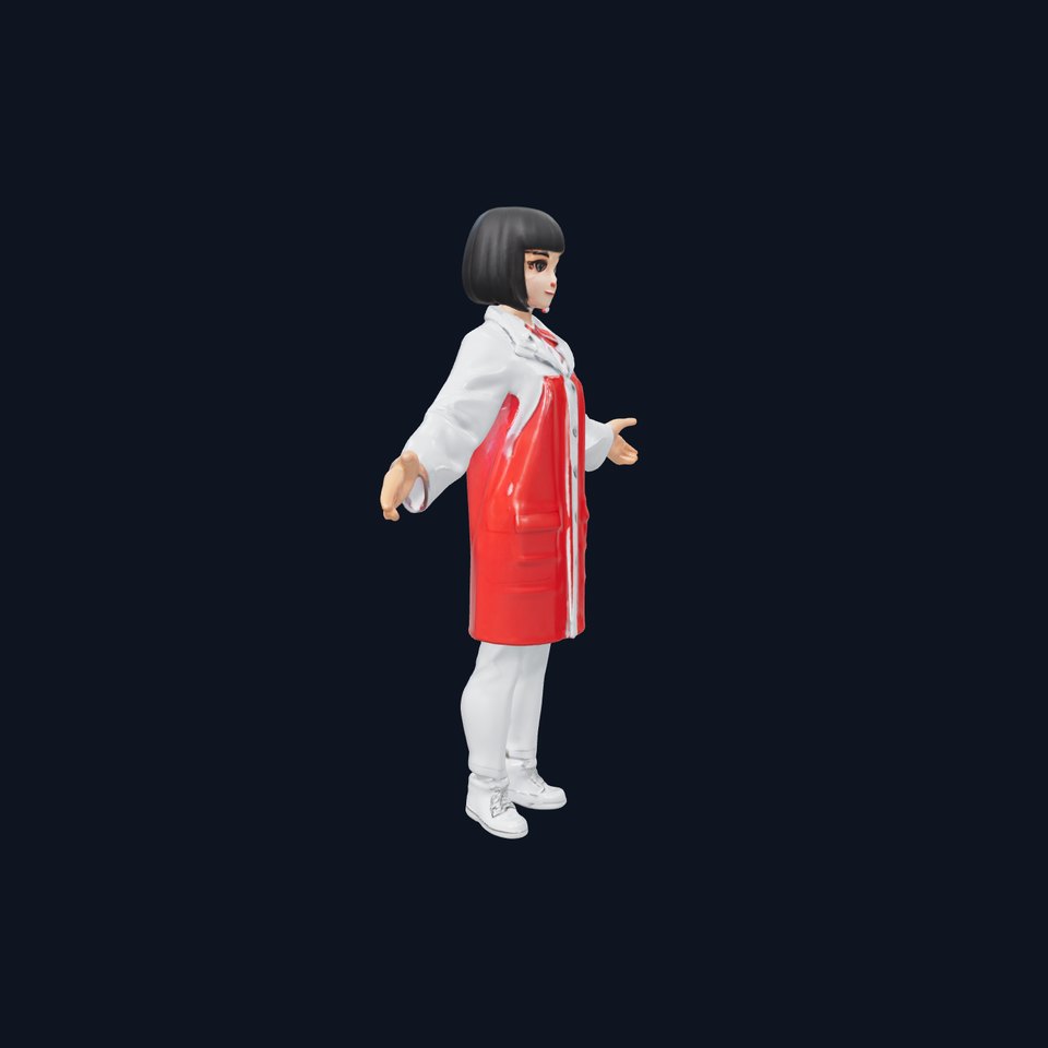 Female Lab Technician in Red Coat Rigged and Animated